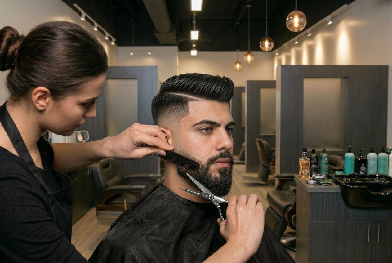 Beard Trims & Sculpting Licensed barber shaping and trimming a client's beard in Dallas